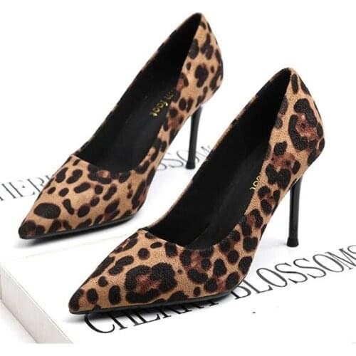 High Heels Sexy Pumps Womens Shoes 2020 Suede Leopard Thin Heeled Shoe Pointed Toe Cutouts Shallow Temperament Casual Shoes