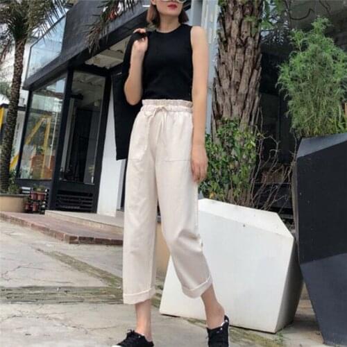 Women Pants 2021 Fashion Spring Summer Female High Waist Solid Loose Harem Pant Pencil Trousers Casual Cargo Pants Streetwear