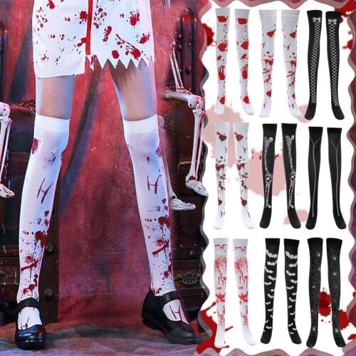 Women Sexy Horror Halloween Party Stocking Bloody Fancy Middle Sports Sock Bloody Printing Sock For Carnival Party Role-play