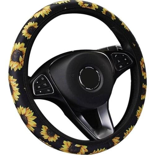 Car Steering Wheel Cover Sunflower Flower Without Inner Ring Elastic Belt Handle Bling Car Accessories