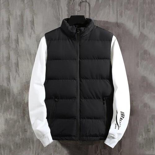 Winter Outdoor Men Solid Color Stand Collar Sleeveless Vest Winter Thermal Clothes Feather Camping Hiking Warm Hunting Jacket