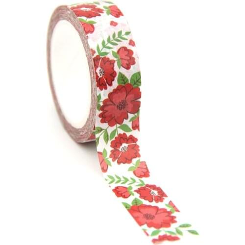 1PC 15MM*10M Red Flowers Green leaves Washi Stickers Masking Tapes Decorative DIY Stationery office supplies washi tapes
