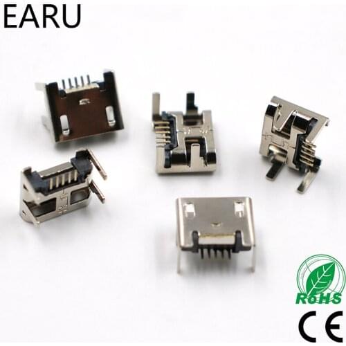 10pcs Micro USB connector 5pin seat Jack Micro usb Four legs 5P Inserting plate seat Mini usb connector Free shipping