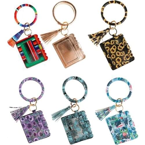 2020 New Fashion Women Jewelry Snake Leopard Print PU Leather Tassel Pendant Wallet Card Package Bracelet Leather for Keychain