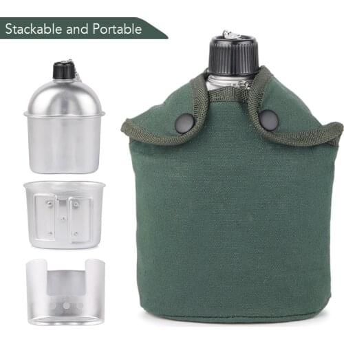 3pcs Camping Cookware Set Ultra-light Aluminum Alloy Military Canteen Cup Wood Stove Cover Bag Camping Hiking Backpacking