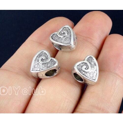 40pcs-Antique Silver Heart Beads, Jewelry Making 11x11x7mm