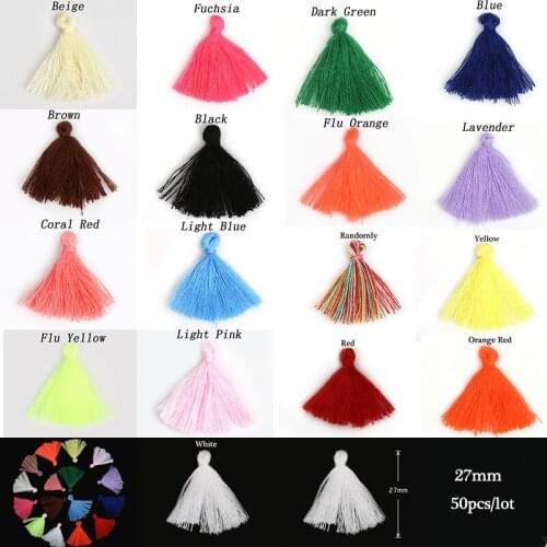 27mm 50pcs Mixed Cotton Tassels Charms Pendant Imitation Silk Satin Tassels for Earring Findings Jewelry Making DIY Materials
