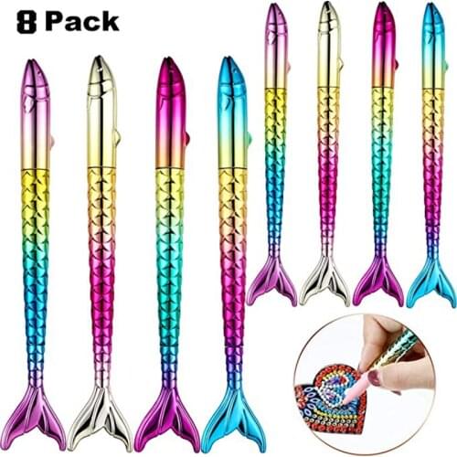 8Pcs Mermaid Point Drill Pens 4 Colors Diamond Painting Pens Nail Point Drill Pen 5D Diamond Painting Tool for Adult and Kids