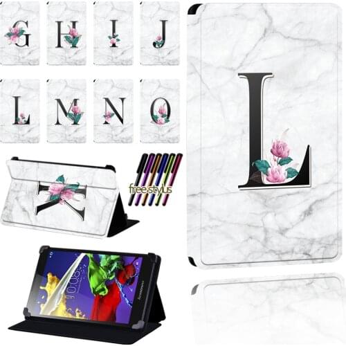 White Marble Case for Lenovo Tab 2 A7/A8/A10-70/Tab 3/Tab 4 Tablet Pu Leather Foldable Dust-proof Lightweight Case Cover+Pen