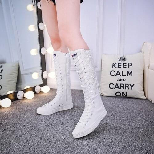Hi Tops Canvas Shoes Women Hidden Heel Sneaker Boot Lace-up Casual Footwear for Women Flat Boots Female Women Shoes Size 43