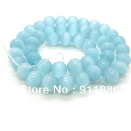 Free Shipping Cheap 10 Strands 6mm 8mm 10mm 12mm Light Sky Blue Cats Eye Stone Beads Findings For Jewelry Making,Round Shape