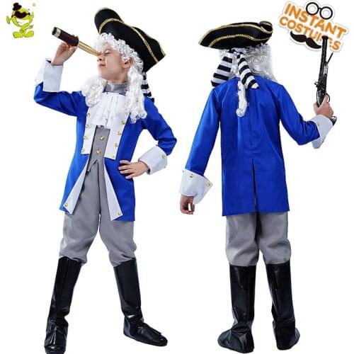 Purim Outfits for Kids Colonial General Costumes Cosplay Christmas Boys Blue Pirate General Outfits Carnival Costume for Child