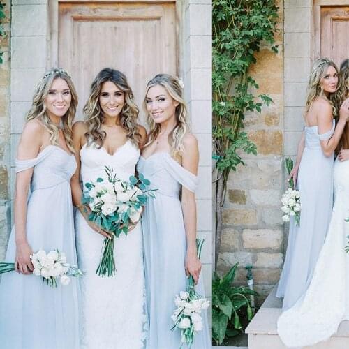 Custom Made Off The Shoulder Sweetheart Long Blue Summer Beach Wedding Guests Dress Bridesmaid Dresses For Junior Girls