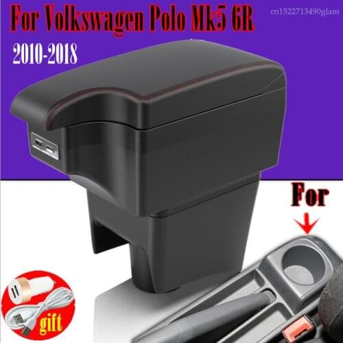 For Volkswagen Polo Mk5 6R Vento 2010-2018 Dual Layer Armrest Arm Rest Center Centre Console Storage Box Tray 2012 2013 2014