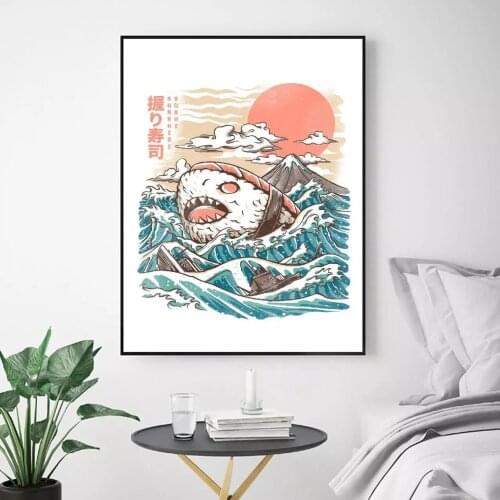 Home Decor SHARKIRI SUSHI Swimming Sun Sea Posters Wall Art Canvas Prints Painting Pictures For Living Room Modular Framework