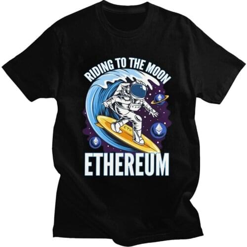 Riding To The Moon Ethereum ETH Crypto T Shirt Men Pure Cotton Tee Cryptocurrency Tshirt Short-Sleeve Novelty T-shirt Clothes