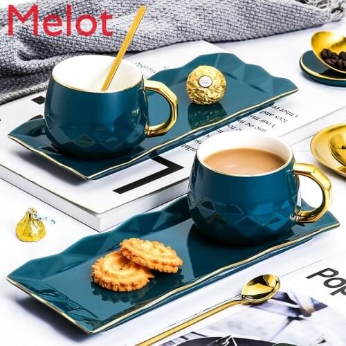 Nordic Ceramic Cup Coffee Cup European Style Small Luxury Afternoon Tea Cup with Dim Sum Tray Spoon Set Durable Gifts for Elders
