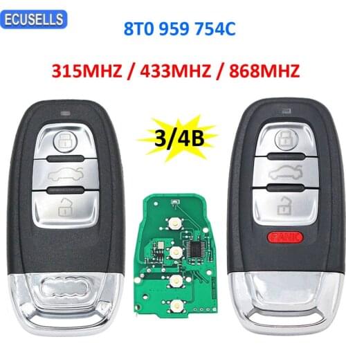 3/4 Button Remote Smart Car Key 315MHZ 433Mhz 868Mhz 8T0 959 754C for Audi A4 A5 A6 A7 A8 S4 S5 RS4 RS5 Q5 with Uncut Blade