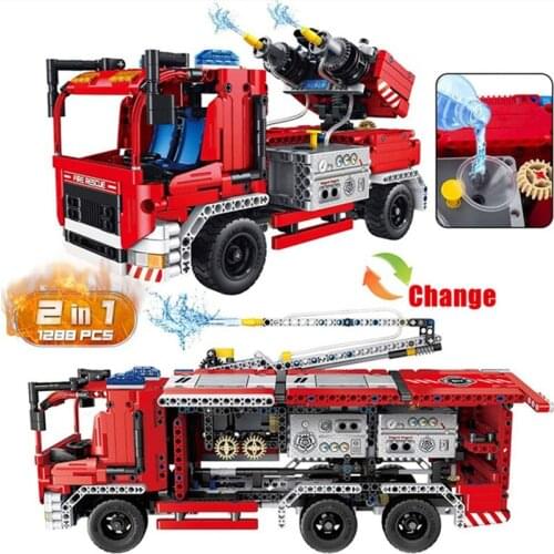 Blocks High-Tech Truck City Fire Car Water spray Toy Building Block Bricks Creative Constructor Designer Toys For Children