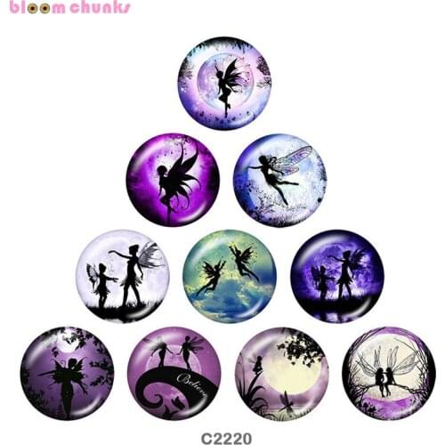 Moon Fairy Butterfly girl Elves purple Round glass cabochon flat back Making findings snap button jewelry C2220
