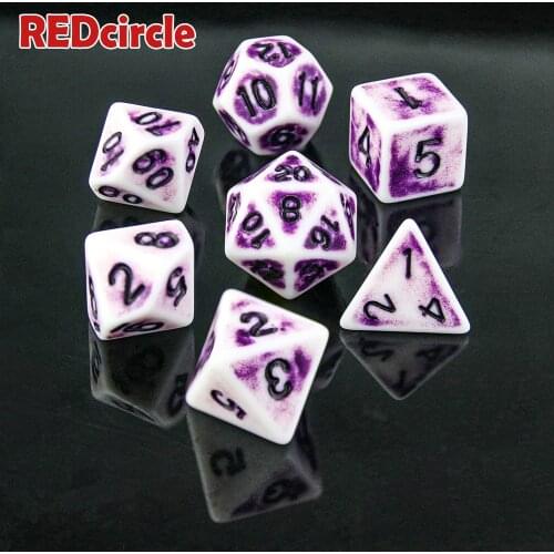 4 Color Brand New 7 Piece Polyhedron Retro Digital Dice Set D4-D20 with Storage Bag , for Dnd RPG BoardGame Party Family Games