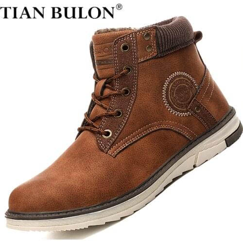 Vintage Men Boots with Fur Warm Leather Western Ankle Boots Men Waterproof Winter Work Boots Casual Shoes Sneakers Cowboy Botas