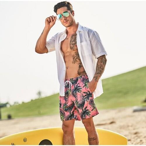 WD945 summer new man coconut tree print beach shorts men swimwear sunga board surfing shorts brief men swimsuit swim trunk short