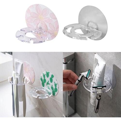 Toothbrush Holder Toothpaste Beard Shaver Storage Rack Bathroom Toothbrush Holder Self-adhesive Wall Mount Toothbrush Organizer