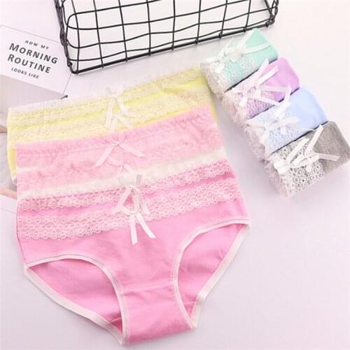 New Arrived 4Pcs/Lot Girl Panties Underwear Lace Briefs Cotton Lingerie Soft Comfortable Bowknot Cartoon Panty Wholesale 3127-4