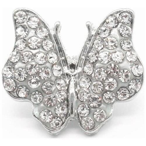 Wholesale 10pcs Metal Full Rhinestones Butterfly Crystal Snap Button Fit 18mm Snap Bracelets Replaceable Buttons DIY Jewelry