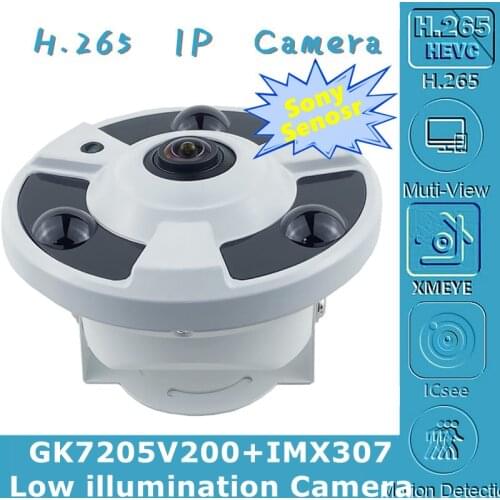 Panorama FishEye IP Dome Camera Sony IMX307+3516E 1.7mm Low illumination 3MP H.265 ONVIF VMS XMEYE180 Degrees P2P Radiator