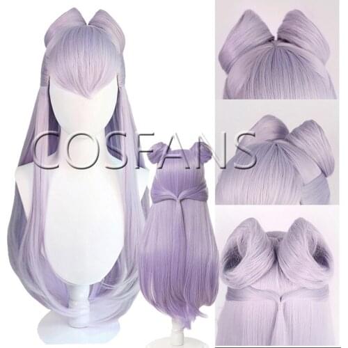 Wig KDA Baddest Evelynn Cosplay Wigs LOL KDA Cosplay Long Purple Wigs with Buns Heat Resistant Synthetic Hair Game Cos