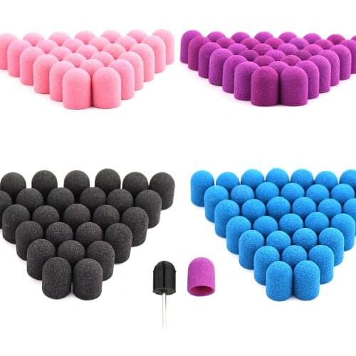 50pcs Pink Blue Plastic Sanding Caps 13*19mm Pedicure Foot Care Tool Electric Nail Drill Milling Cutter Polishing Accessories