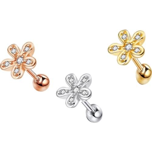 High Quality Flower Zircon Ear stud Screw Cartilage Earrings Tragus Piercing Body Daith Jewelry Wholesales Cheap Price Ear Stud