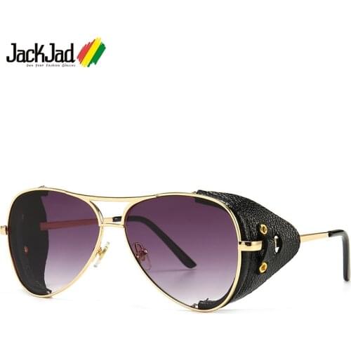 JackJad 2020 Fashion Vintage SteamPunk Pilot Style Sunglasses Leather Side Shield Brand Design Sun Glasses Oculos De Sol 2029