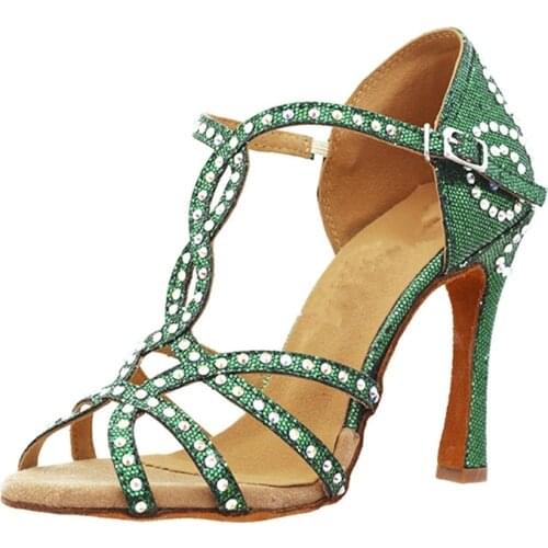 Practice Woman Hot Rhinestone Salsa Ballroom Dance Shoes High Heel Latin Dance Shoes for Women Modern Jazz Party Dancing Shoes