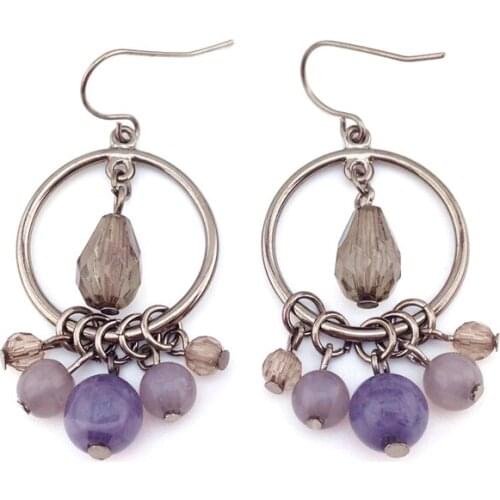 Women Special store Gun black loop purple bead pendant hanging Earrings brincos female earing