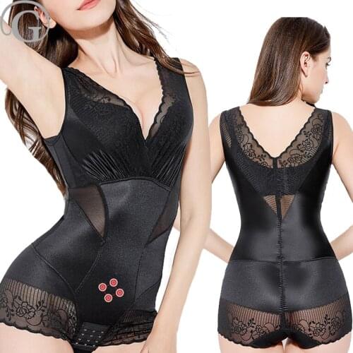 PRAYGER Corset Women Magnet Slimming Belly Trimmer Shaper Lift Butt Shapewear Sexy Lace Tummy Body Shaper Bodysuits