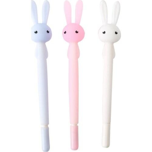 12 pcs/Lot Cute Rabbit Pen Big Flexible Ear Black Color roller ball Pen Stationery items Office accessories School supplies F947