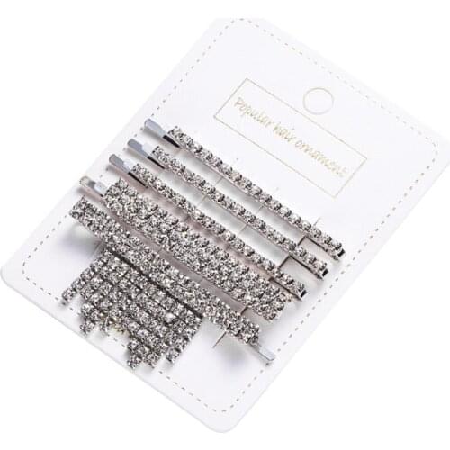 5Pcs/Set Geometric Multi Row Glitter Rhinestone One Word Hairpin Women Minimalist Hair Styling Clip Acrylic Metal Alloy Barrette
