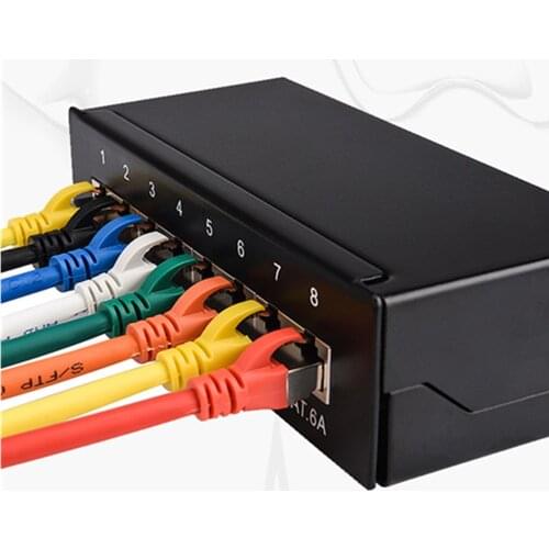 CAT 6A 8-port Mini Desktop Patch Panel Full Shielded RJ45 Network Cable Adapter Keystone Jack Modular Distribution Frame Cat6A