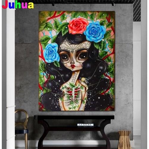 Diamond Embroidery Pretty Skull Girl Flower diy Diamond Painting Full Square Round Rhinestones Picture Diamond Mosaic Beadwork