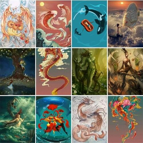Chinese Myth Tale Dragon Ink Drawing Embroidery Diy Diamond Painting Mosaic Rhinestone Full Drill Cross Stitch Home Decor Gifts