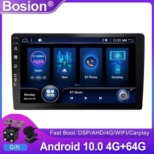 Bosion IPS DSP Car Radio Stereo GPS Navi Audio Video Player Fast Boot Android 10.0 Wifi BT AHD AMP OBD DAB+ SWC 4GB+64GB BT 5.0