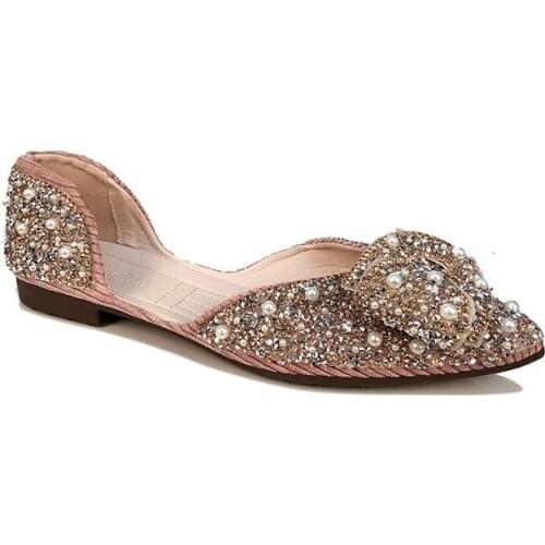 Womens Ballet Shoes Spring/Summer 2021 New Shallow Pointed Soft Bottom Soft Rhinestone Breathable Casual Shoes