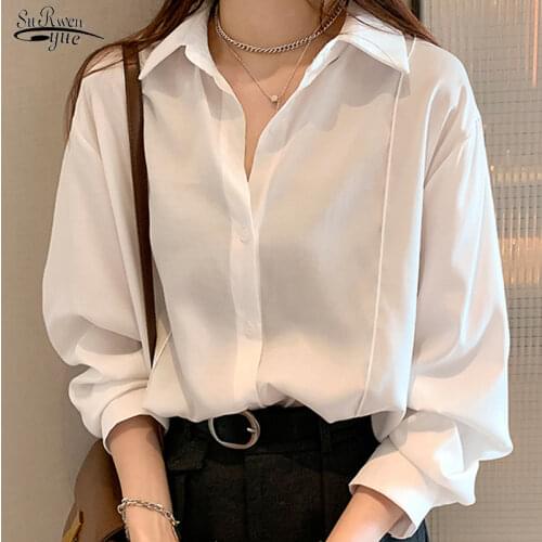 2021 New Fashion Solid Women Blouse and Tops Office Lady Puff Sleeve Button Women Shirts Vintage Plus Size Female Clothing 12962