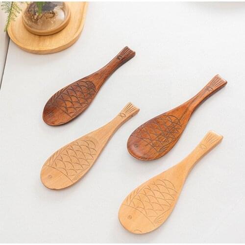 Wooden Rice Spoon Fish-shaped Rice Spoon Rice Paddle Rice Tableware Hand-carved Spoon Creative Utensil Gift Wooden Kitchen I8X1