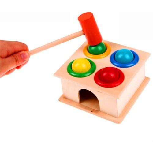 1Set Wooden Hammering Ball Hammer Box Children Fun Playing Hamster Game Toy Early Learning Educational Toys Hand Hammering Ball