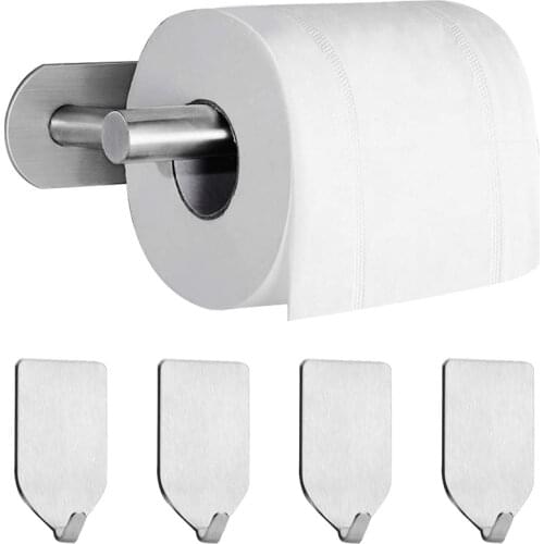 Toilet Roll Holder Self-Adhesive Without Drilling Paper Holder Toilet Roll Holder, with 4 Pieces Self-Adhesive