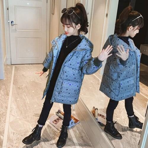 Kids Clothes Girls Down Outwear Children Hooded Zipper Windbreaker Coats Fashion Snow Pattern Reflective Coat Hoodies For Girls